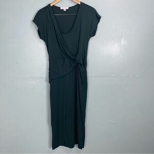 Amour Vert Hali Midi‎ Dress Front Knot Short Sleeve Stretch Sz S Comfort